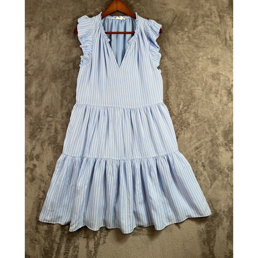 A Loves A Tiered Mini Dress Large Blue Stripe Tiered Ruffle Sleeve Anthropologie